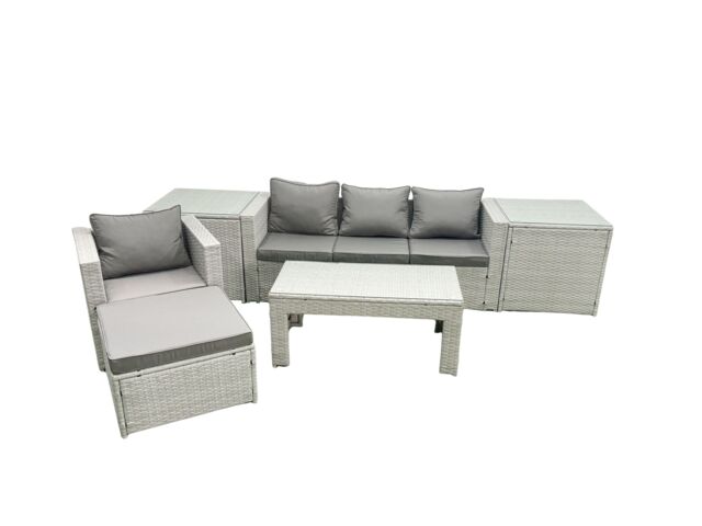Fimous Outdoor Rattan Garden Furniture Set with Grey Cushions Luxury 5 Seater with Chair & Coffee Table For Conservatory, Patio in Light Grey - image 1