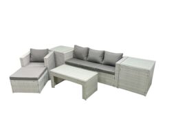 Fimous Outdoor Rattan Garden Furniture Set with Grey Cushions Luxury 5 Seater with Chair & Coffee Table For Conservatory, Patio in Light Grey - thumbnail 2