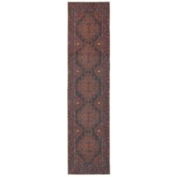 Kukoon Deep Red Distressed Tribal Geometric Non Slip Washable Low Pile Rug in Maroon - Size: 60 cm x 240 cm - thumbnail 6