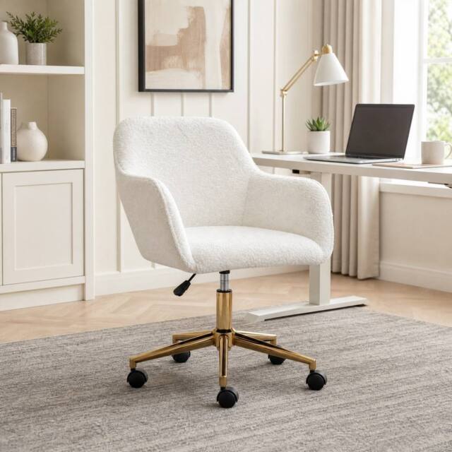 STILVORA White Adjustable Swivel Office Chair with Gold Base - image 1
