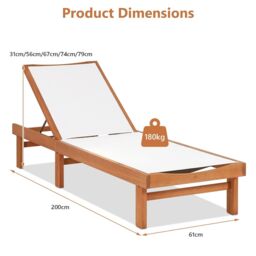 Costway Patio Fabric Chaise Lounge Chair Outdoor 5-Position Adjustable Recliner in White - thumbnail 2