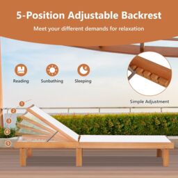 Costway Patio Fabric Chaise Lounge Chair Outdoor 5-Position Adjustable Recliner in White - thumbnail 6