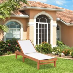 Costway Patio Fabric Chaise Lounge Chair Outdoor 5-Position Adjustable Recliner in White - thumbnail 4