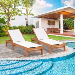 Costway Patio Fabric Chaise Lounge Chair Outdoor 5-Position Adjustable Recliner in White - thumbnail 5