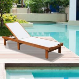 Costway Patio Fabric Chaise Lounge Chair Outdoor 5-Position Adjustable Recliner in White - thumbnail 3