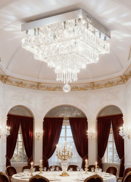 Living and Home 40W LED Double-Layer Crystal Ceiling Light with Droplets in Silver - image 1