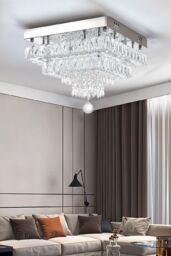 Living and Home 40W LED Double-Layer Crystal Ceiling Light with Droplets in Silver - thumbnail 3