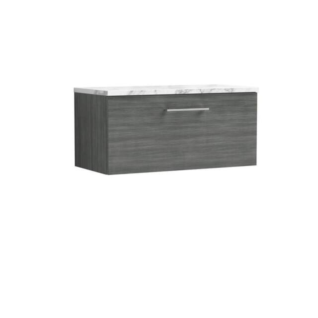 Balterley Level 800mm Wall Hung 1 Drawer Laminate Worktop - Anthracite Woodgrain in Grey - image 1