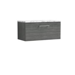 Balterley Level 800mm Wall Hung 1 Drawer Laminate Worktop - Anthracite Woodgrain in Grey - thumbnail 1