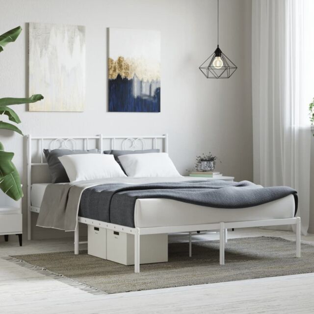 Berkfield Home Metal Bed Frame with Headboard White 140x200 cm - image 1