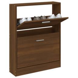 Berkfield Home Shoe Cabinet Brown Oak 59x17x81 cm Engineered Wood - Size: 59 x 17 x 81 cm - thumbnail 3