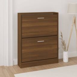 Berkfield Home Shoe Cabinet Brown Oak 59x17x81 cm Engineered Wood - Size: 59 x 17 x 81 cm - thumbnail 2
