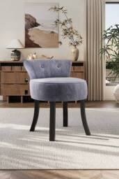 Living and Home Grey Velvet Make Up Chair Dressing Footstool with Black Legs - thumbnail 2