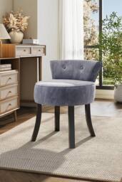 Living and Home Grey Velvet Make Up Chair Dressing Footstool with Black Legs