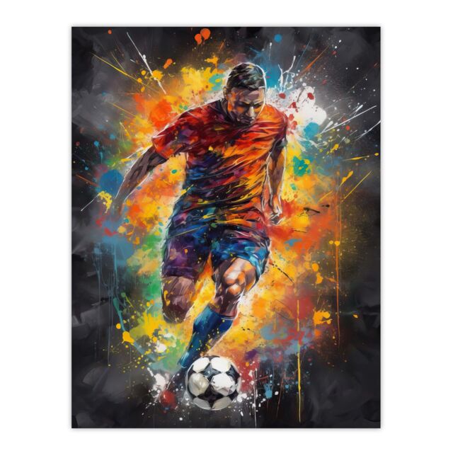 "Artery8 Wall Art Print Football Striker Colourful Artwork Boys Bedroom Gift For Him Fan Man Cave Poster - Size: W24"" x H32""" - image 1