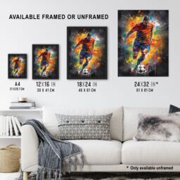 "Artery8 Wall Art Print Football Striker Colourful Artwork Boys Bedroom Gift For Him Fan Man Cave Poster - Size: W24"" x H32""" - thumbnail 3