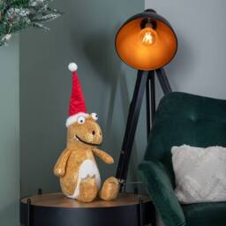 Samuel Alexander 60cm Tall Gold Plush Zilla Dino Sitting Decoration with Santa Hat - thumbnail 3