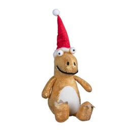 Samuel Alexander 60cm Tall Gold Plush Zilla Dino Sitting Decoration with Santa Hat - thumbnail 1