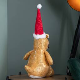 Samuel Alexander 60cm Tall Gold Plush Zilla Dino Sitting Decoration with Santa Hat - thumbnail 7