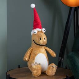 Samuel Alexander 60cm Tall Gold Plush Zilla Dino Sitting Decoration with Santa Hat - thumbnail 2