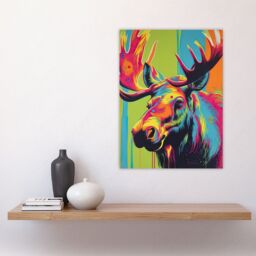 "Artery8 Wall Art Print Canadian Moose Painting Vibrant Portrait Modern Artwork Poster - Size: W18"" x H24""" - thumbnail 4