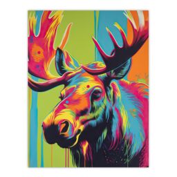 "Artery8 Wall Art Print Canadian Moose Painting Vibrant Portrait Modern Artwork Poster - Size: W18"" x H24""" - thumbnail 1