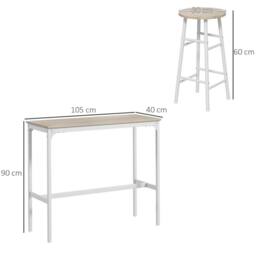 HOMCOM 3 Piece Bar Set, Industrial Kitchen & Chair Set Oak in White - thumbnail 3