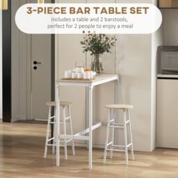 HOMCOM 3 Piece Bar Set, Industrial Kitchen & Chair Set Oak in White - thumbnail 4