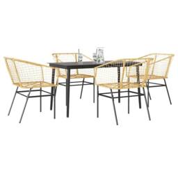 Berkfield Home Beautiful 5 Piece Garden Dining Set Brown Poly Rattan Glass - thumbnail 2