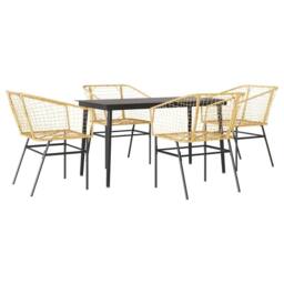 Berkfield Home Beautiful 5 Piece Garden Dining Set Brown Poly Rattan Glass - thumbnail 3
