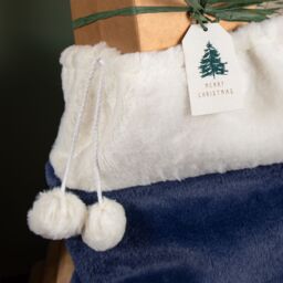 Samuel Alexander Blue Soft Plush Christmas Sack with White Faux Fur Trim & Pom Poms - thumbnail 4