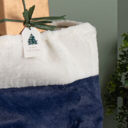 Samuel Alexander Blue Soft Plush Christmas Sack with White Faux Fur Trim & Pom Poms - thumbnail 5