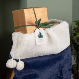Samuel Alexander Blue Soft Plush Christmas Sack with White Faux Fur Trim & Pom Poms - thumbnail 3
