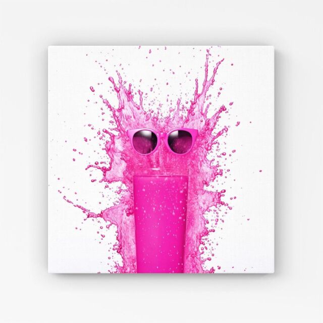 Warren Reed - Designer Pink Splashart Glass With Glasses Canvas - Size: w40 inch x h40 inch - image 1