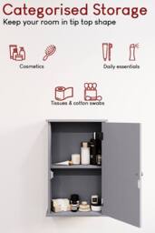 HD Designs Priano 1 Door Wall Cabinet With Shelves Bathroom Cabinet in Grey - thumbnail 3