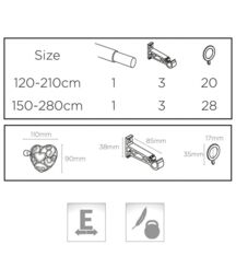 New Edge Blinds 13 - 16mm Heart End Metal Curtain Pole Set - Cream - Size: 120 cm - 210 cm - thumbnail 6