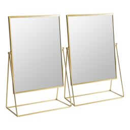 Harbour Housewares 2x 50cm Rectangle Makeup Mirrors - Dressing Table Tabletop Cosmetic Bathroom Mirror in Gold - Size: 2x 50 cm