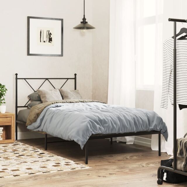 Berkfield Home Metal Bed Frame without Mattress with Headboard Black 90x190cm - Size: 90x190 cm - image 1