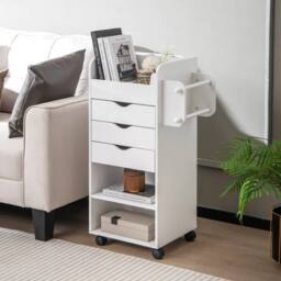 VOGREX Rolling Craft Utility Cart Kitchen Bathroom Office Trolley in White - thumbnail 3