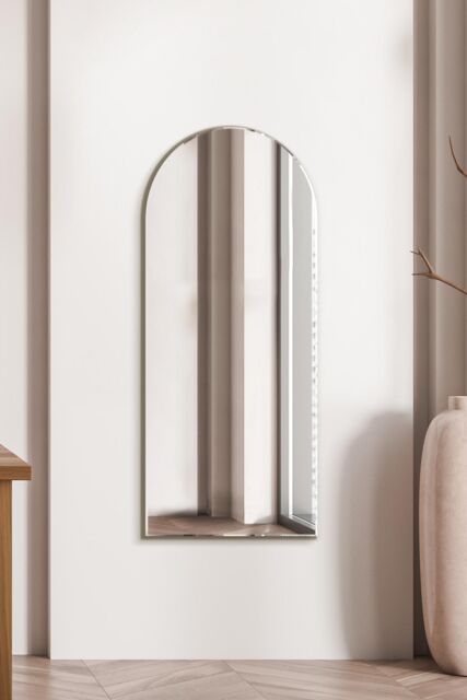 "MirrorOutlet The Arcus - Frameless Arched Leaner/Wall Mirror 47"" X 20"" (120CM X 50CM) in Silver - Size: 1 Pack" - image 1