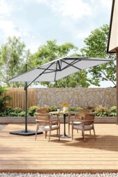 Living and Home 3M Large Square Canopy Rotatable Tilting Garden Rome Umbrella Cantilever Parasol with Square Fillable Base, Light Grey - thumbnail 1