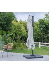 Living and Home 3M Large Square Canopy Rotatable Tilting Garden Rome Umbrella Cantilever Parasol with Square Fillable Base, Light Grey - thumbnail 3