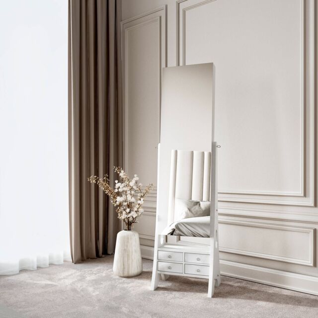 CARME HOME Nikita Full Length LED Mirror Jewellery Cabinet Free Standing in White - image 1