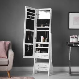 CARME HOME Nikita Full Length LED Mirror Jewellery Cabinet Free Standing in White - thumbnail 8