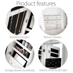 CARME HOME Nikita Full Length LED Mirror Jewellery Cabinet Free Standing in White - thumbnail 7