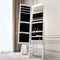 CARME HOME Nikita Full Length LED Mirror Jewellery Cabinet Free Standing in White - thumbnail 2
