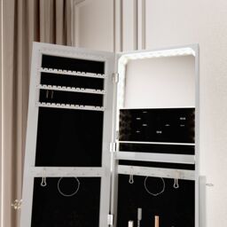 CARME HOME Nikita Full Length LED Mirror Jewellery Cabinet Free Standing in White - thumbnail 3