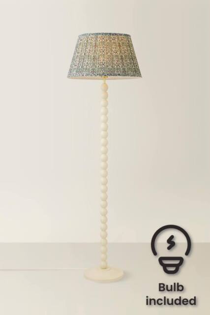 ValueLights Bobbin Floral Printed Pleated Shade Cream Bobble Floor Lamp with Bulb - image 1
