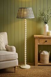 ValueLights Bobbin Floral Printed Pleated Shade Cream Bobble Floor Lamp with Bulb - thumbnail 2