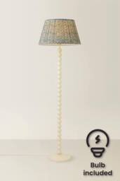 ValueLights Bobbin Floral Printed Pleated Shade Cream Bobble Floor Lamp with Bulb - thumbnail 1